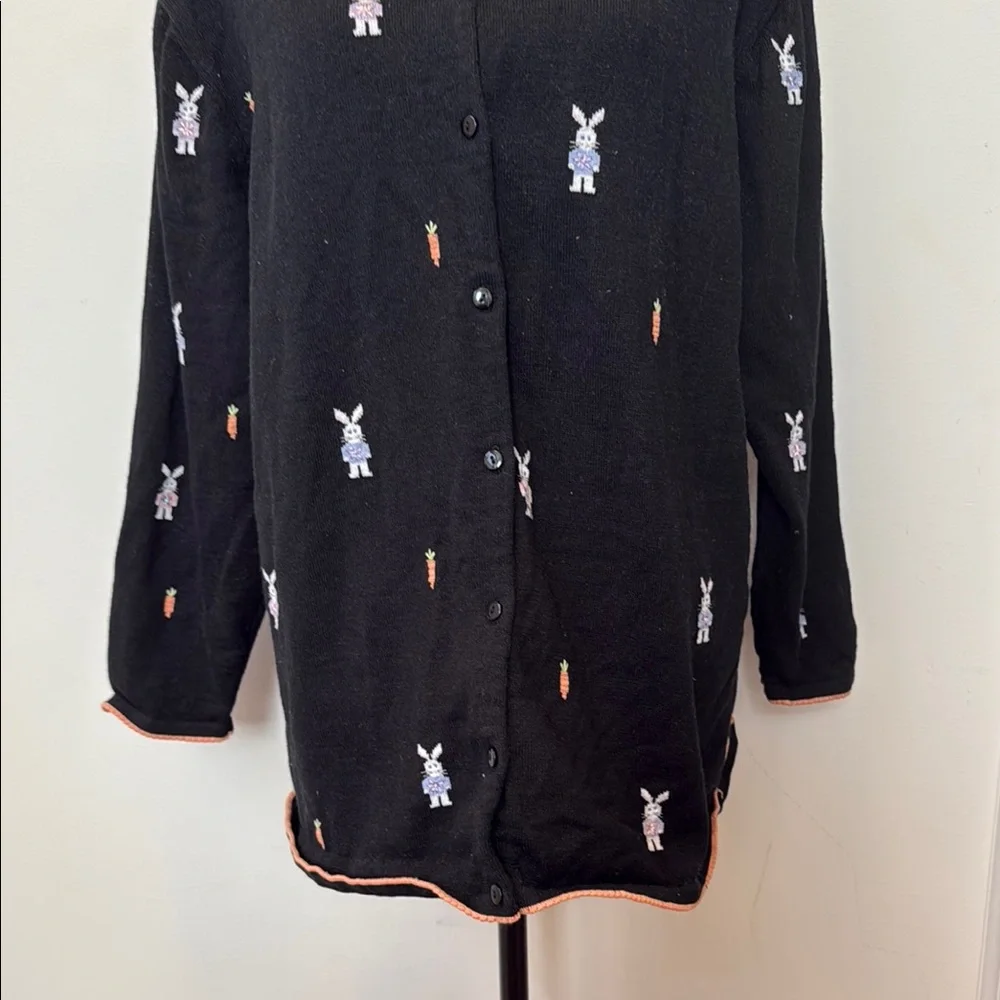 Quacker Factory Black Cardigan with Bunny Embroidery